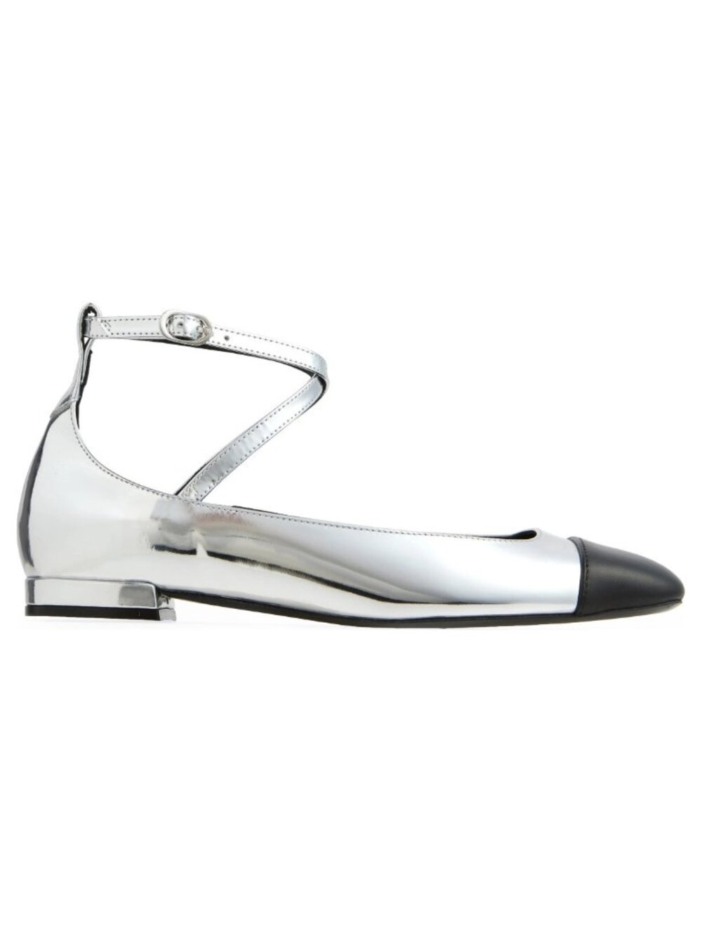 $550 STUART WEITZMAN Eden Cross Strap Ballet Flat LEATHER SILVER BLACK 9 (DD4)